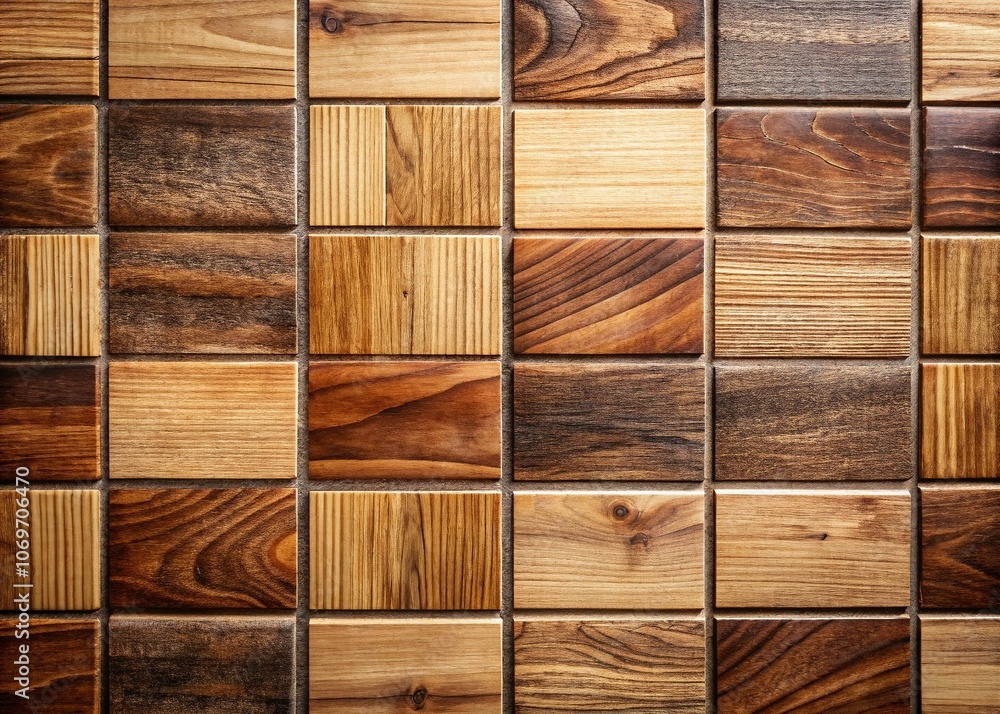 Poster Beautifully Detailed Tiled Wood Texture with Natural Patterns and Earthy Tones, Perfect for Backgrounds and Design Projects with Ample Copy Space for Custom Text