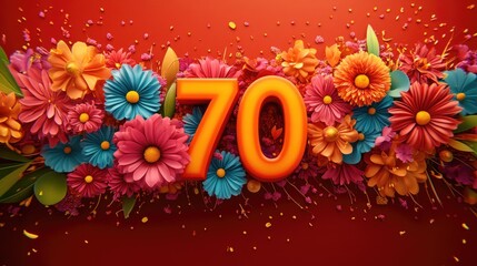 Number 70 celebration with flowers