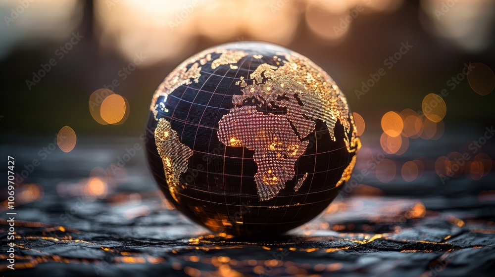Poster global trade routes with glowing data streams