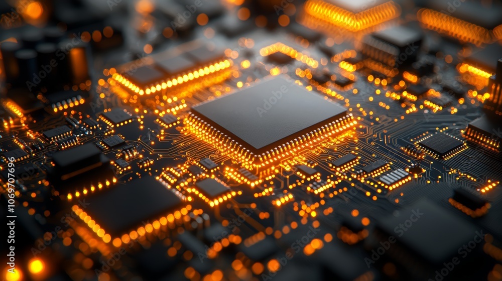 Poster advanced robotic assembly circuit board close-up