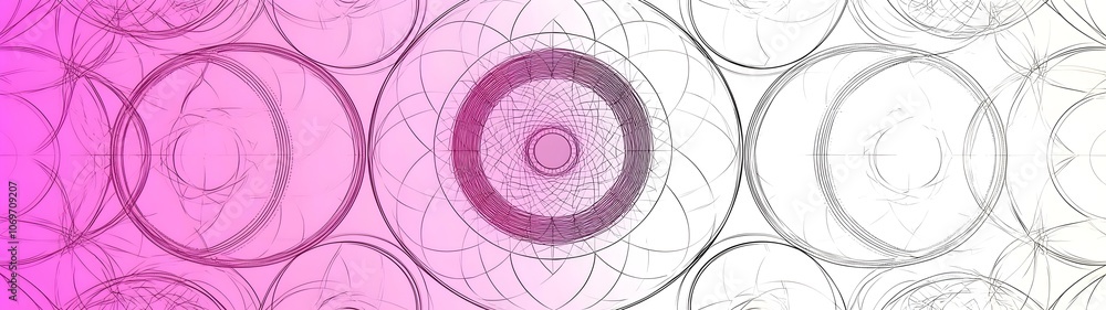 Poster abstract geometric design featuring a vibrant gradient of pink tones with interwoven circular patter