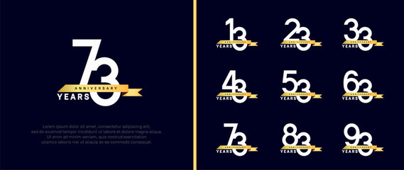 anniversary logo style set. vector design white color with golden ribbon for celebration moment