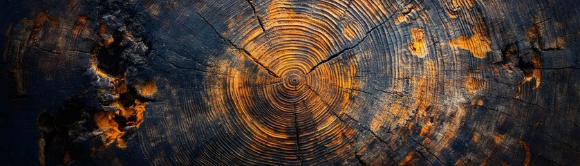 Fototapeta premium Close-up of a Tree Trunk's Cross-Section with Visible Growth Rings and Cracks