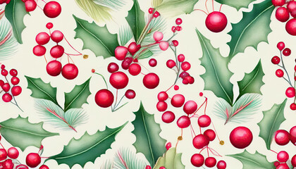 A watercolor painting of red berries and green leaves