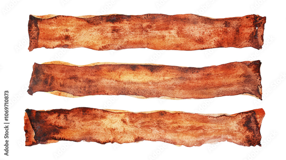 Poster set of three brown red watercolor textures on a transparent background generative ai