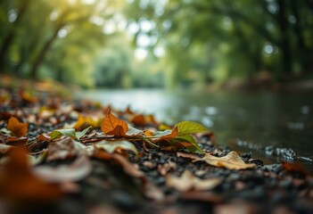 Fototapeta premium Leaves on a riverbank, high quality