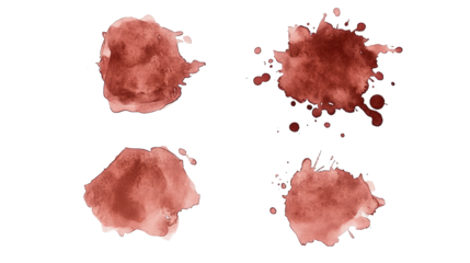 Set of Brown Red Watercolor Textures on a Transparent Background Generative AI