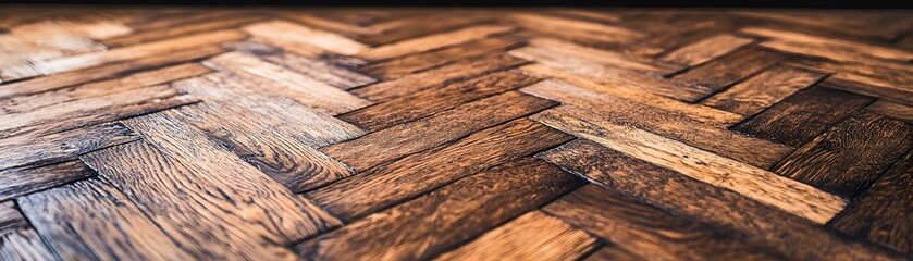 Fototapeta premium Close-up of a Brown Wooden Herringbone Floor