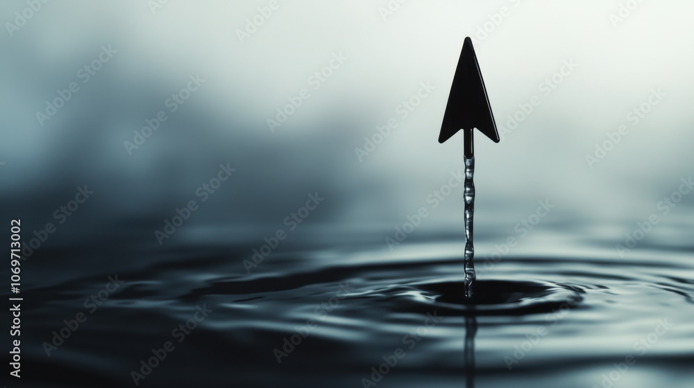 Poster an arrow-shaped object emerges from dark, rippling water, creating a serene yet mysterious atmospher