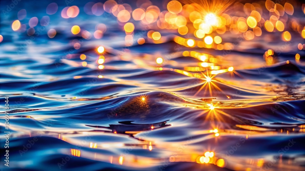 Poster captivating close-up of a flickering water surface with sparkling light reflections creating a dream