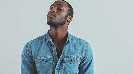 Fototapeta premium Cool Man in Casual Denim Shirt Posing Relaxed