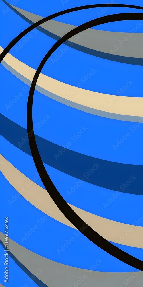 Aufkleber a vibrant abstract design featuring blue and beige curved lines against a bold blue background, crea