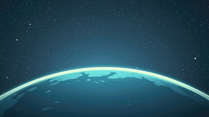 A blue planet with a glowing horizon against a starry night sky