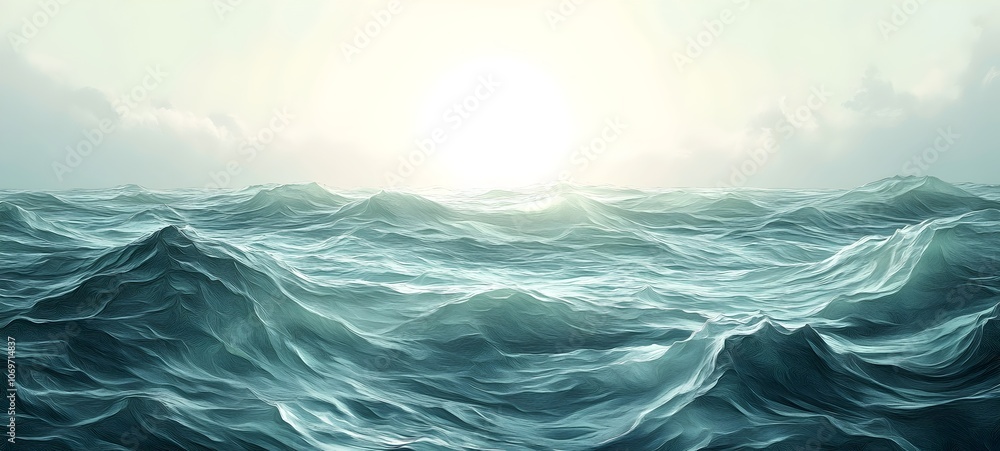 Aufkleber a serene view of rolling ocean waves illuminated by the soft glow of the rising sun, creating a tran