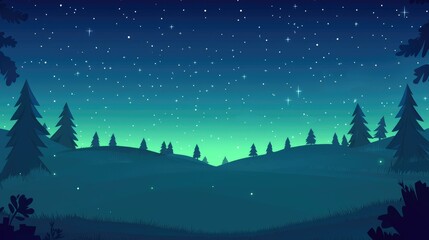 Fototapeta premium Silhouetted Pine Trees Under a Starry Night Sky