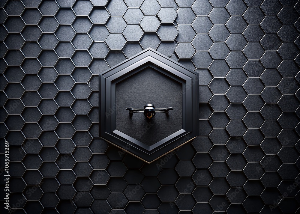 Poster captivating drone photography of a black hexagon background with vignette effect, perfect for modern