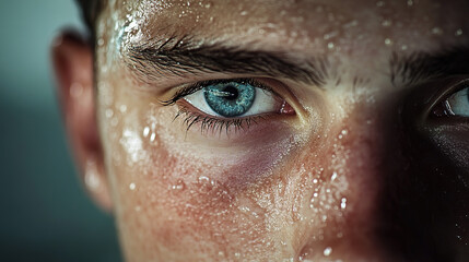 Swimmer resting at poolside takes a moment to breathe deeply after a challenging race reflecting on the intensity of competition and personal achievement