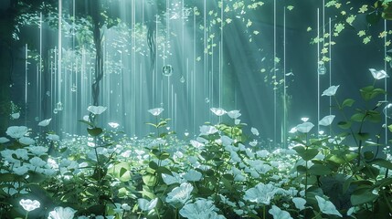 A digital visualization of a minimalist city on a cloud with sleek