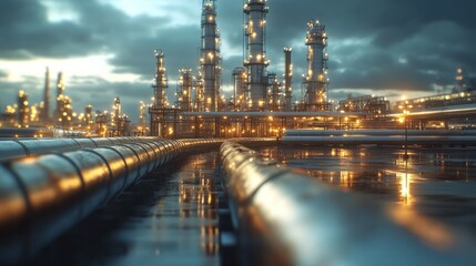 Industrial refinery pipelines symbolizing engineering, complexity, and industrial systems.