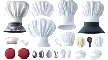 Chef Hats and Cooking Accessories on Clear Background Generative AI