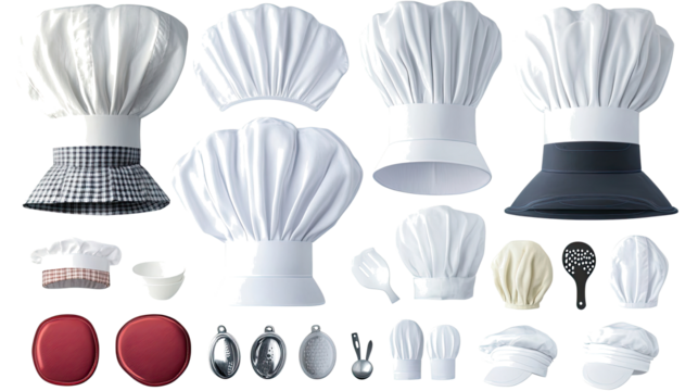 Chef Hats and Cooking Accessories on Clear Background Generative AI