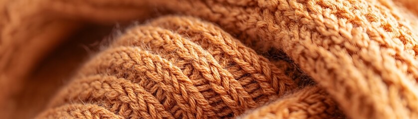Close-up of a Soft Brown Knitted Fabric with a Fuzzy Texture