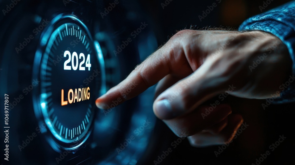 Poster a man is pointing at the loading bar with 