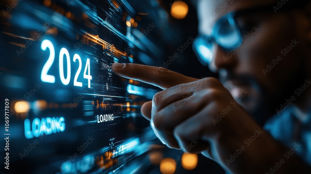 Poster a man is pointing at the loading bar with 