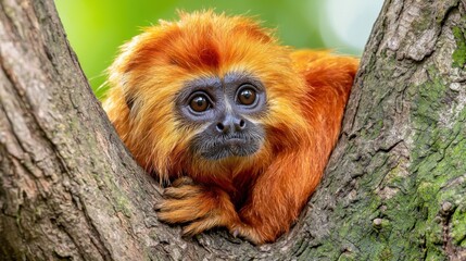 Golden Lion Tamarin on Tree Branch in Nature