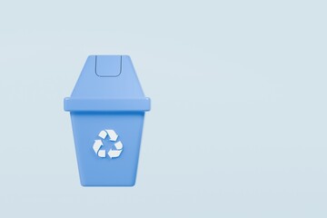 3D Recycle Bin Icon. Minimal Cartoon Waste trash bin, Garbage container, Recycling bin icon. Emphasizing sustainability and eco-friendliness concept. Climate change nature junk concept. 3d render.