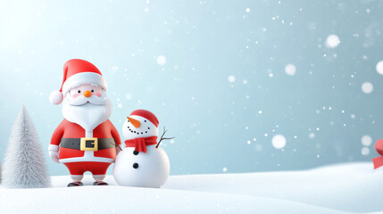 Fototapeta premium Santa Claus and Snowman Cartoon Spreading Christmas Cheer.Cute Christmas Cartoon: Santa and Snowman in Winter Wonderland.A Whimsical Christmas Cartoon Scene