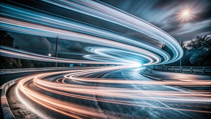 Captivating Long Exposure Photography of Blue Light Trails on a Black Background, Perfect for Artistic and Abstract Visuals, Ideal for Modern Design Elements and Backgrounds