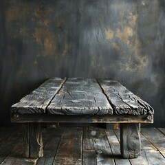 Dark wooden table top, front view, copy space on left side.