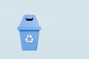 3D Recycle Bin Icon. Minimal Cartoon Waste trash bin, Garbage container, Recycling bin icon. Emphasizing sustainability and eco-friendliness concept. Climate change nature junk concept. 3d render.