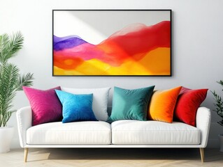 Colorful Abstract Painting on Wall Above Sofa