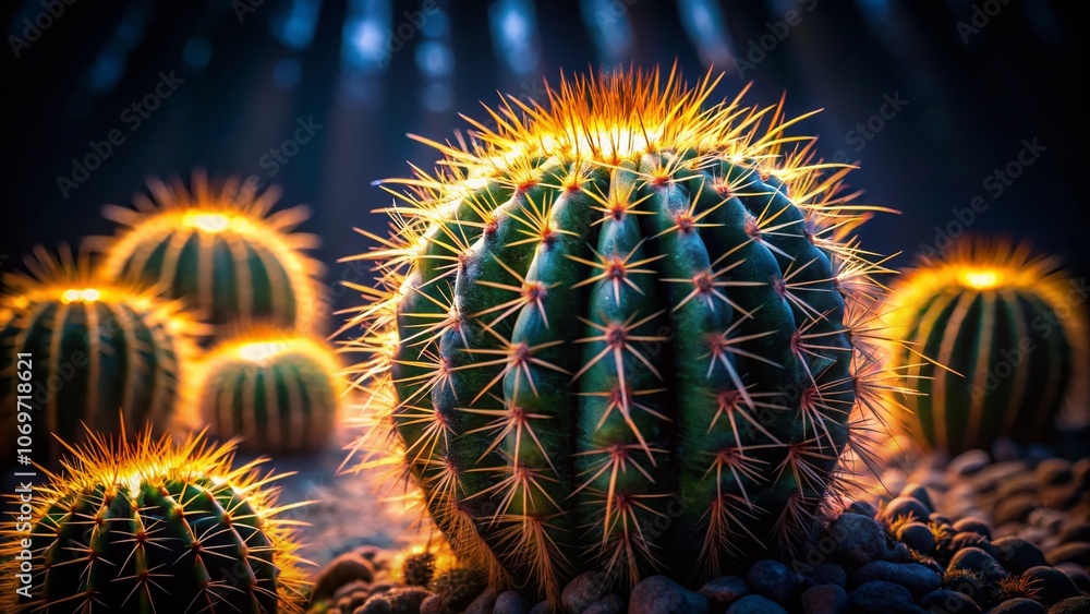 Poster captivating low light photography of a kaktus ii: a mesmerizing display of shadows and textures in a