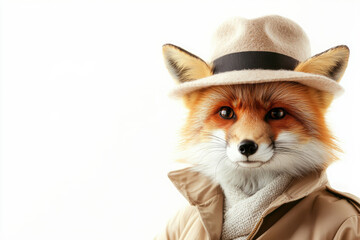Obraz premium A fox wearing a hat and a coat