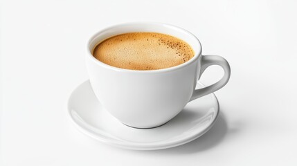 Obraz premium A white coffee cup with a white saucer sits on a white table