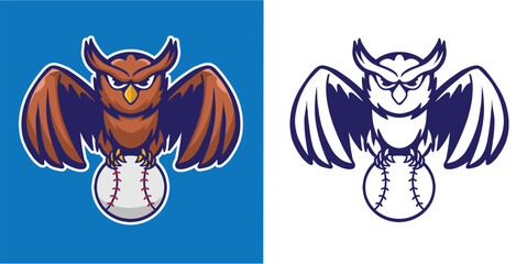 mascot owl with baseball good for sticker,  mascot logo, team logo, sport logo, et