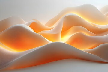 Fototapeta premium A serene abstract landscape of flowing white waves illuminated with warm orange light, evoking a sense of calm and harmony in a minimalist setting.