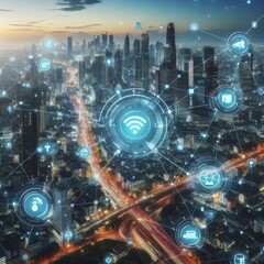 Smart city concept showcasing IoT and wireless networks transforming daily life and communication