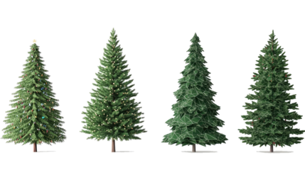 Low Poly Christmas Trees Collection Isolated on Transparent Background Generative AI
