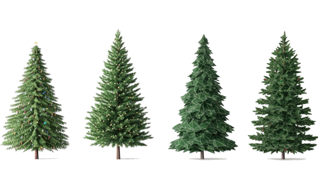 Low Poly Christmas Trees Collection Isolated on Transparent Background Generative AI - Powered by Adobe