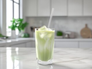 Green juice on a countertop