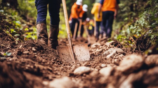 Shovel in Mud, Trail Work, Volunteers, Forest