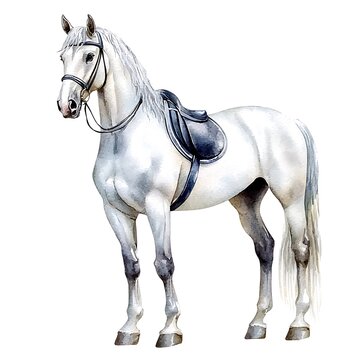 recommend clip art: Watercolor Illustration of a White Horse with a Saddle.
