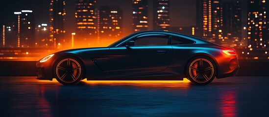 Fototapeta premium Nighttime Cityscape with Sleek Car