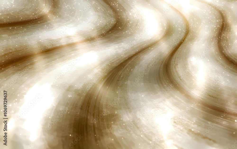 Poster a mesmerizing abstract image featuring flowing, wavy lines in soft gold and white hues, creating a d