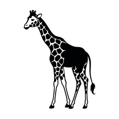 Naklejka premium a black and white silhouette of a giraffe's head