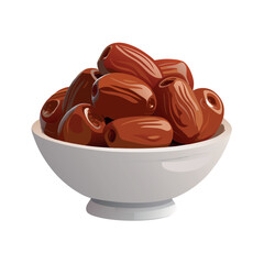 A minimalist vector illustration of a white bowl filled with dates
